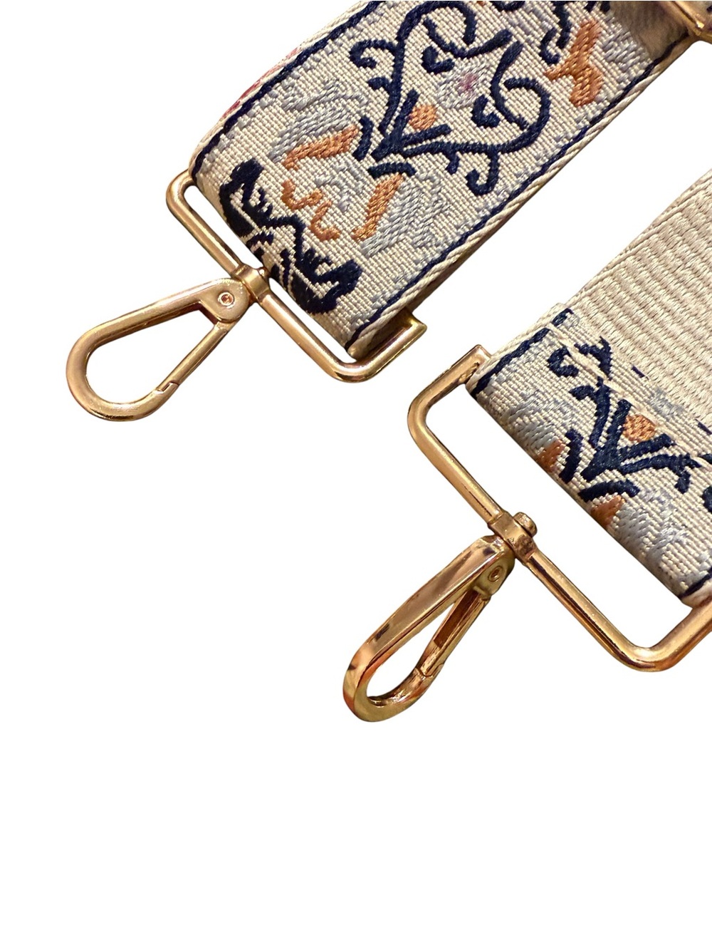 Guitar-style Crossbody Purse Strap Beige Navy Jacquard - Picture 2 of 3